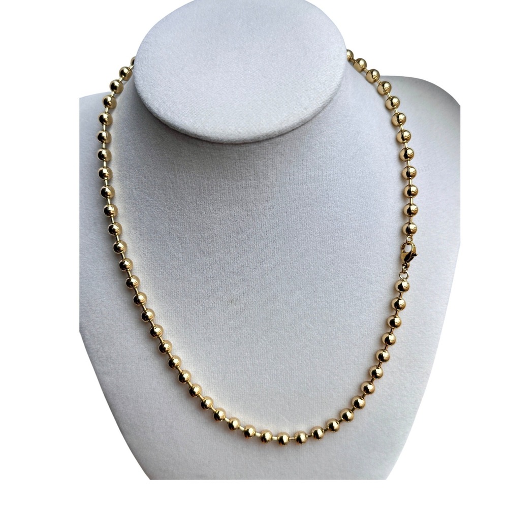14K Laminated Gold Ball Bead Chain Necklace Polished Sphere Link Lobster Clasp